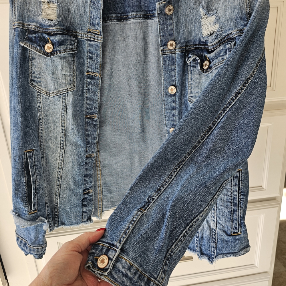 KanCan Medium Blue Distressed Jean Jacket - Picture 8 of 8